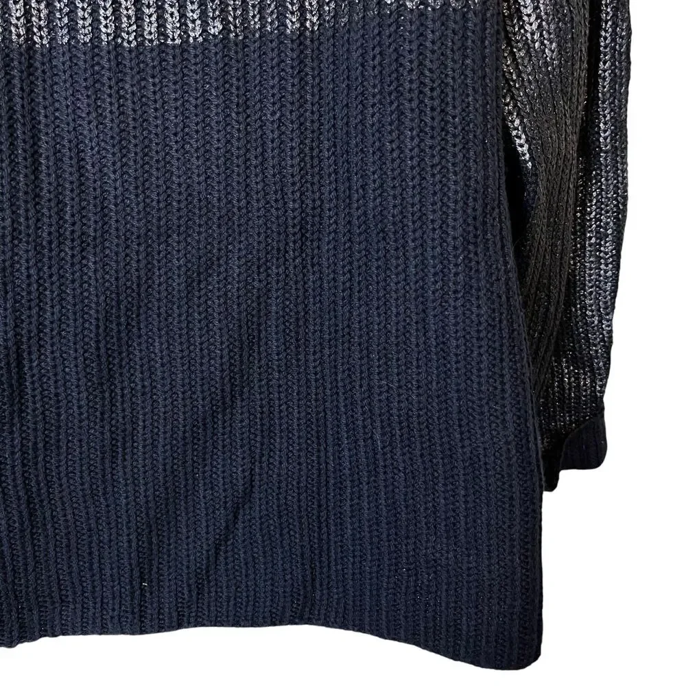 Chicos Womens Cotton Blend Navy Metallic Long Sleeve Chunky Knit Sweater 2 L